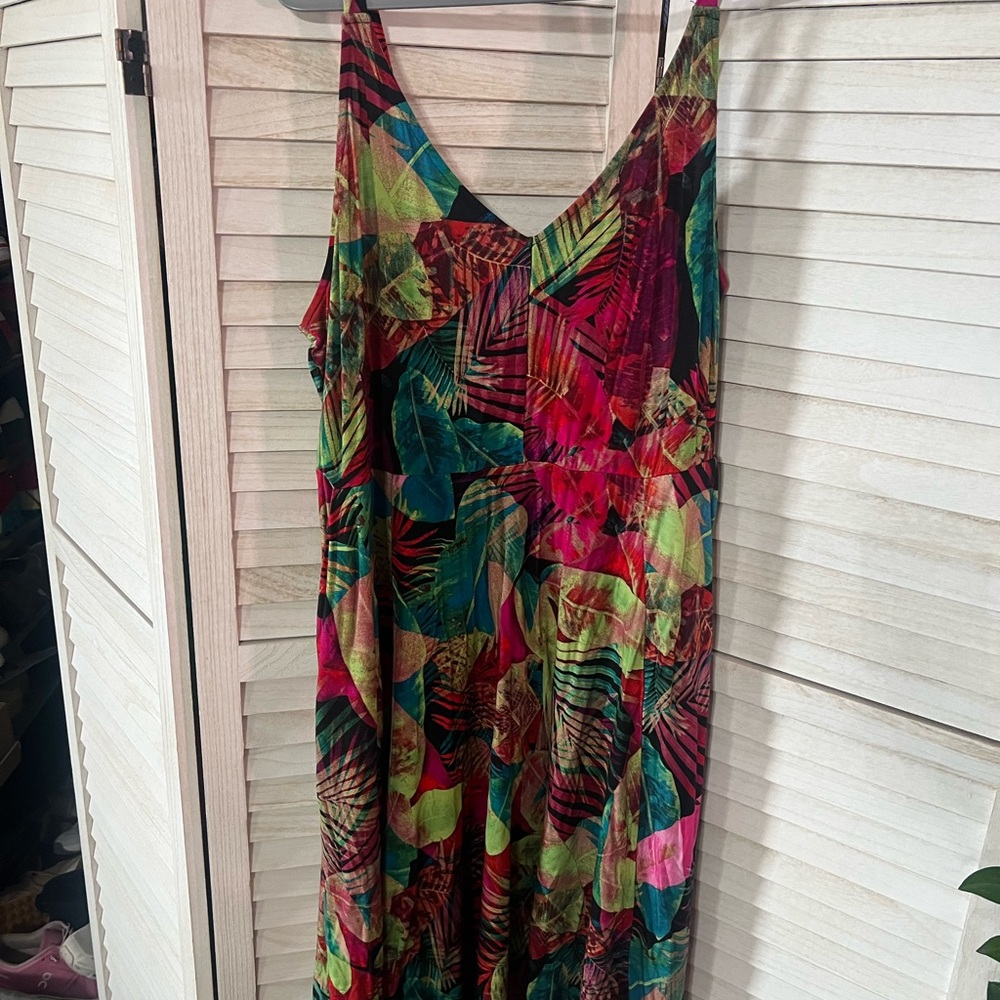 torrid Tropical Leaf Print Maxi Dress in Green, Pink, Blue